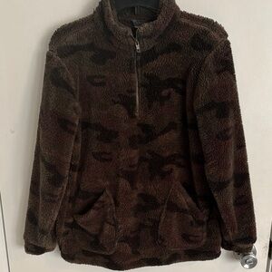 Natural Reflections Brown Camouflage Sherpa Half-Zip Pullover